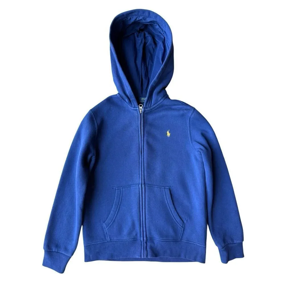 Polo Ralph Lauren Boys Size 7 Blue Fleece Full-Zip Hoodie